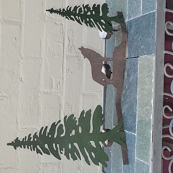 Metal  Pine Trees And Wolf. Dark Green Tree Brown Wolf. Tea Candles Included - Picture 2 of 16